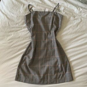 Plaid Slip Dress with Spaghetti Straps - Black/Cream